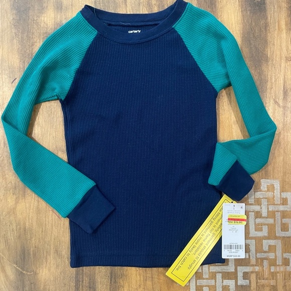 ❗️NWT Carter’s Blue and Green Waffle Knit Sleep Shirt Size 5/5A - Picture 1 of 3